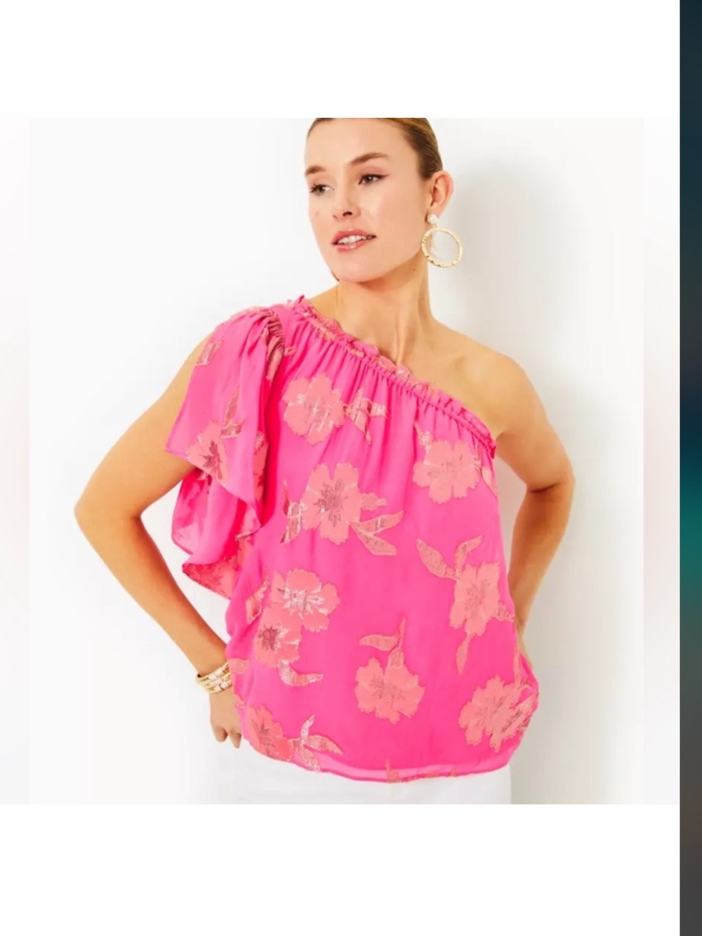 Lilly Pulitzer Saraleigh One-Shoulder Top in Roxie Pink